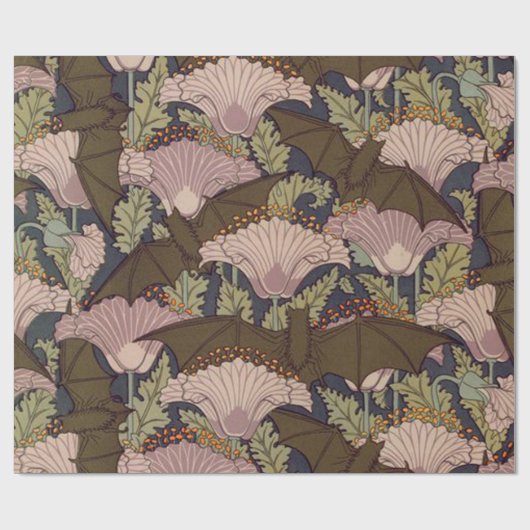 Art Deco Bat en Flowers Cadeaupapier (Vlak)