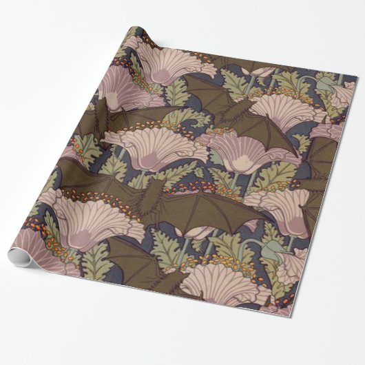  Art Deco Bat en Flowers Cadeaupapier (Uitgerold)