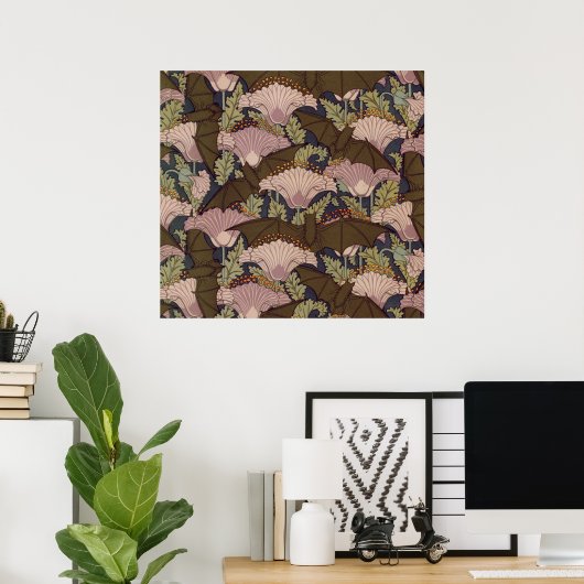  Art Deco Bat en Flowers Poster (Thuiskantoor)