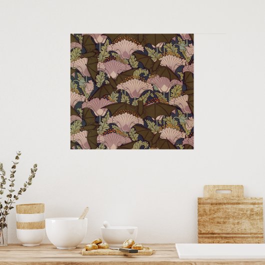  Art Deco Bat en Flowers Poster (Keuken)