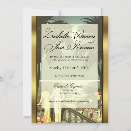 Art Deco Beach Faux Vellum Wedding Kaart (Voorkant)