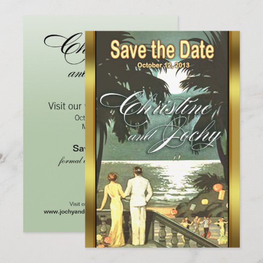 Art Deco  Beach Wedding Save The Date (Voorkant / Achterkant)