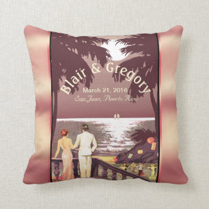 Art Deco Beach zwarte roze Kussen