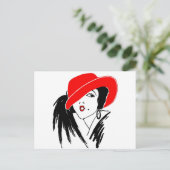 Art Deco Beauful Woman Red Pet Briefkaart (Staand voorkant)