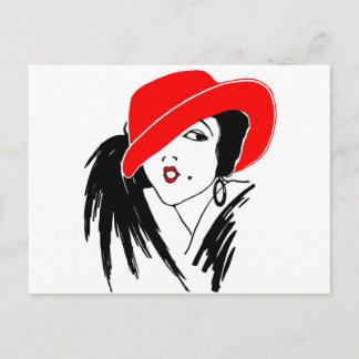 Art Deco Beauful Woman Red Pet Briefkaart