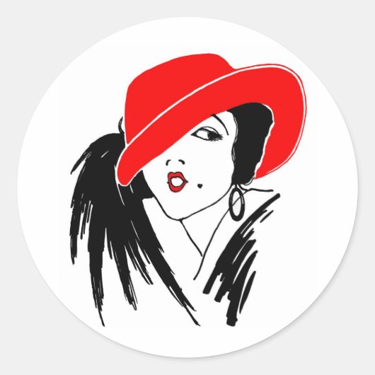 Art Deco Beauful Woman Red Pet Ronde Sticker (Voorkant)
