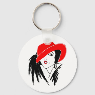 Art Deco Beauful Woman Red Pet Sleutelhanger