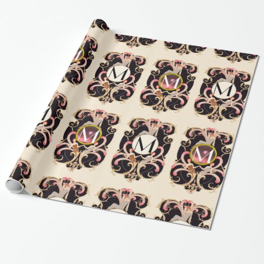 ART DECO BEAUTY MODE COSTUME DESIGNER MONOGRAM CADEAUPAPIER (Uitgerold)