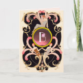ART DECO BEAUTY MODE PINK GEM MONOGRAM Birthday Kaart (Voorkant)