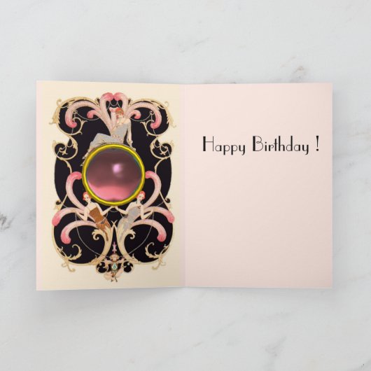 ART DECO BEAUTY MODE PINK GEM MONOGRAM Birthday Kaart (Binnen)