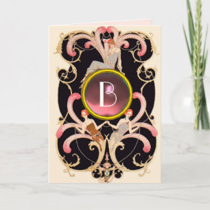 ART DECO BEAUTY MODE PINK GEM MONOGRAM Birthday Kaart