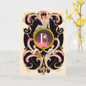 ART DECO BEAUTY MODE PINK GEM MONOGRAM Birthday Kaart (Gele Bloem)
