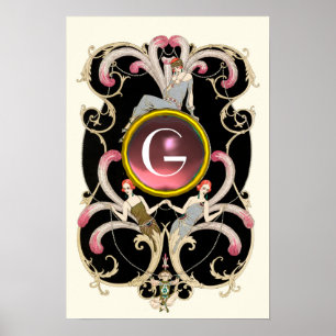 ART DECO BEAUTY MODE PINK GEMSTONE MONOGRAM POSTER