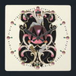 ART DECO BEAUTY MODE PINK GEMSTONE MONOGRAM VIERKANTE KLOK<br><div class="desc">Levendige,  klastige Franse Kunst Deco met hoge mode.Monogram ontwerp met 3D ruby gem stone,  prachtige dames,  roze veren,  zwellen in zwart wit,  rood,  roze kleuren van de smeltophoping.Cool,  modern en artistiek ontwerp door Bulgaars Lumini (c)</div>