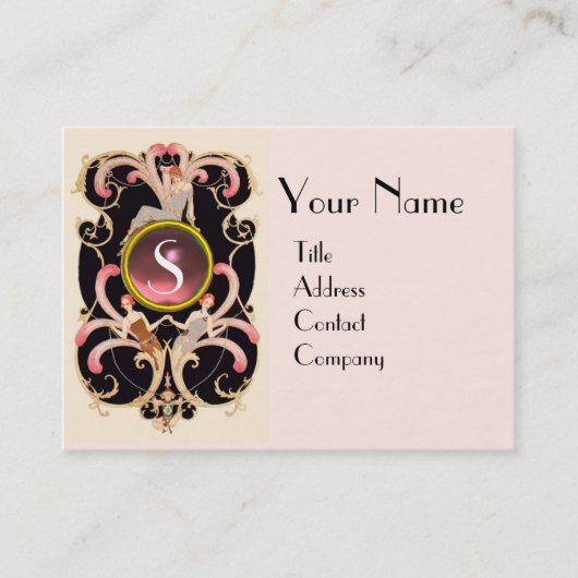 ART DECO BEAUTY MODE PINK GEMSTONE MONOGRAM VISITEKAARTJE (Voorkant)