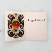 ART DECO BEAUTY MODE RED GEM MONOGRAM Birthday Kaart (Binnen)