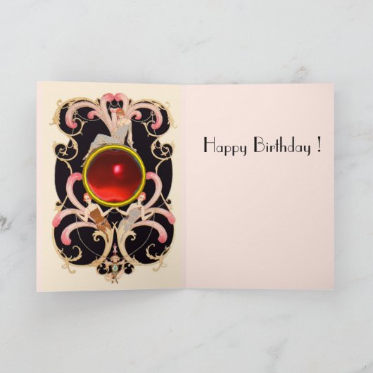 ART DECO BEAUTY MODE RED GEM MONOGRAM Birthday Kaart (Binnen)