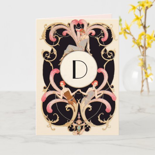 ART DECO BEAUTY MODE RED GEM MONOGRAM Birthday Kaart (Gele Bloem)