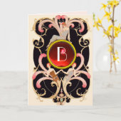 ART DECO BEAUTY MODE RED GEM MONOGRAM Birthday Kaart (Gele Bloem)