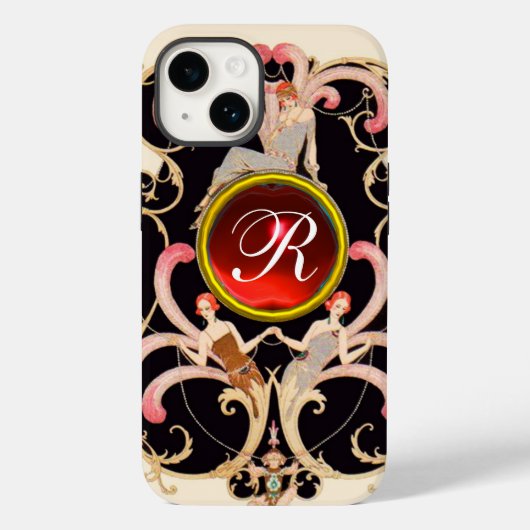 ART DECO BEAUTY MODE RED RUBY GEMSTONE MONOGRAM Case-Mate iPhone CASE (Achterkant)
