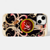 ART DECO BEAUTY MODE RED RUBY GEMSTONE MONOGRAM Case-Mate iPhone CASE (Achterkant (horizontaal))