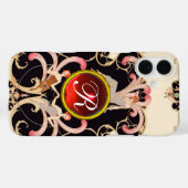 ART DECO BEAUTY MODE RED RUBY GEMSTONE MONOGRAM Case-Mate iPhone CASE (Achterkant (horizontaal))