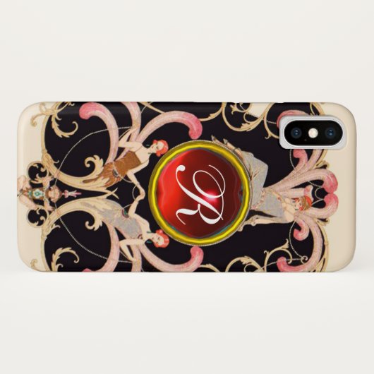 ART DECO BEAUTY MODE RED RUBY GEMSTONE MONOGRAM Case-Mate iPhone CASE (Achterkant (horizontaal))