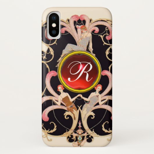ART DECO BEAUTY MODE RED RUBY GEMSTONE MONOGRAM Case-Mate iPhone CASE (Achterkant)