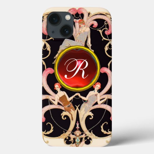 ART DECO BEAUTY MODE RED RUBY GEMSTONE MONOGRAM Case-Mate iPhone CASE (Achterkant)