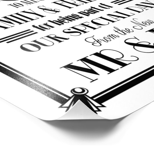 art deco, bedankt teken, trouwbord BLACK TEKST Foto Afdruk (Hoek)