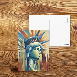 Art Deco Beeld van de Vrijheid NYC Silhouet Briefkaart