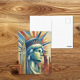 Art Deco Beeld van de Vrijheid NYC Silhouet Briefkaart