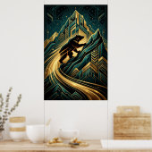 Art Deco Beerberg Klim Gouden Pad Poster (Keuken)