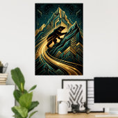 Art Deco Beerberg Klim Gouden Pad Poster (Thuiskantoor)