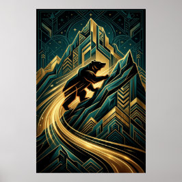 Art Deco Beerberg Klim Gouden Pad Poster
