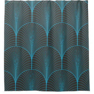 Art deco behang: zwart en blauw patroon douchegordijn