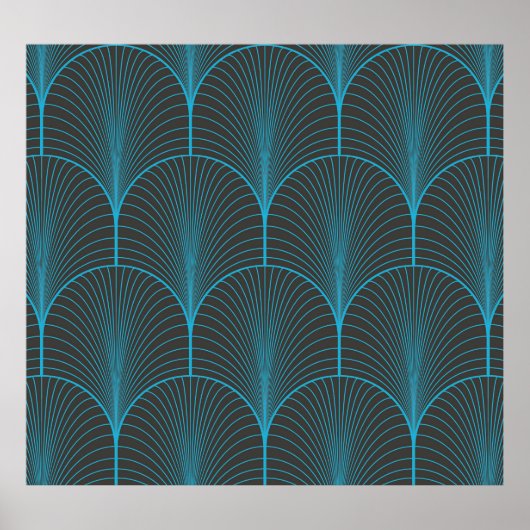 Art deco behang: zwart en blauw patroon poster (Voorkant)