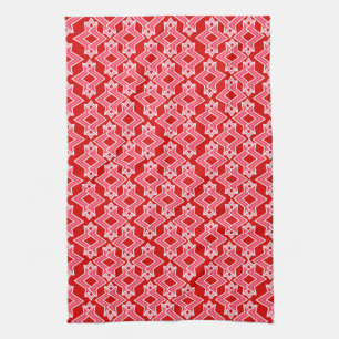 Art Deco behangpatroon, donkerrood en roze Theedoek