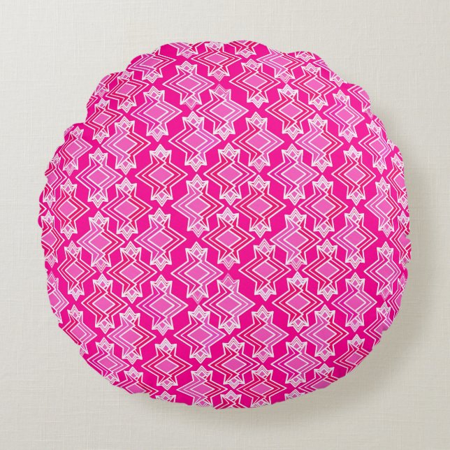 Art Deco behangpatroon, Fuchsia roze Rond Kussen (Voorkant)