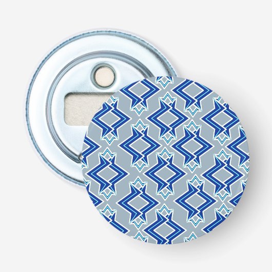 Art Deco behangpatroon, grijs en blauw Button Flesopener (Voorkant)