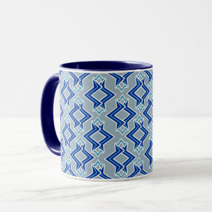Art Deco behangpatroon, grijs en blauw Mok
