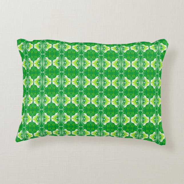 Art Deco behangpatroon - groen en wit Accent Kussen (Achterkant)
