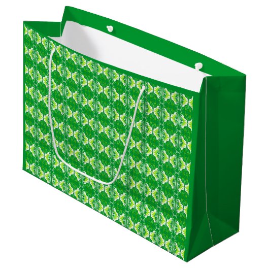 Art Deco-behangpatroon - groen en wit Large Cadeautasje (Voorkant Gekanteld)