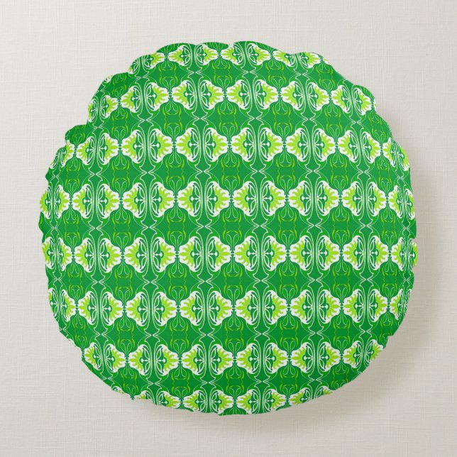 Art Deco behangpatroon - groen en wit Rond Kussen (Voorkant)