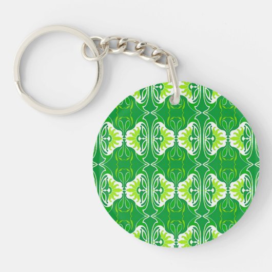 Art Deco-behangpatroon - groen en wit Sleutelhanger (Voorkant)