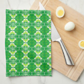 Art Deco-behangpatroon - groen en wit Theedoek (Quarter Fold)