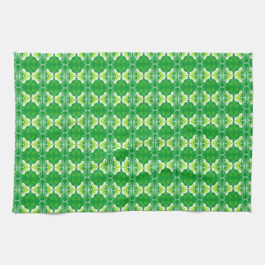 Art Deco-behangpatroon - groen en wit Theedoek (Horizontaal)