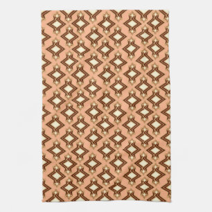 Art Deco behangpatroon, koraal en bruin Theedoek