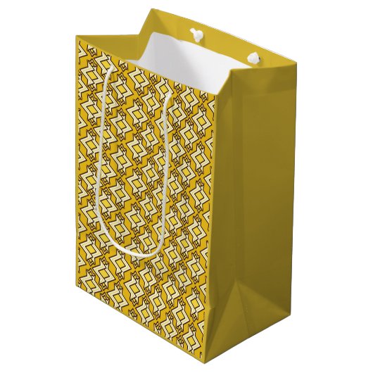 Art Deco behangpatroon, mosterdgoud Medium Cadeauzakje (Voorkant Gekanteld)