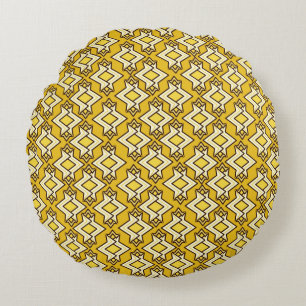 Art Deco behangpatroon, mosterdgoud Rond Kussen